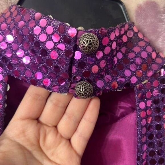 Bling Metallic High Neck Turtleneck Formal Evening Dress Purple - Picture 5 of 8